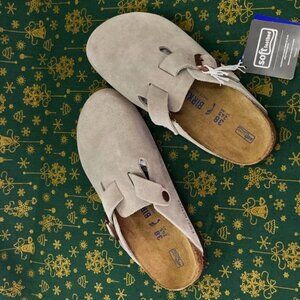 New Birkenstock Boston Ladies taupe suede clogs slipper